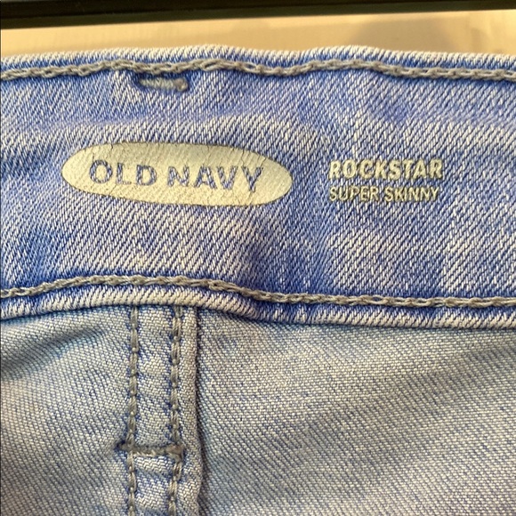 Rockstar Super Skinny Jeans Old Navy Silver Rivets & Button Lt Blue 2% Spandex - Picture 8 of 16